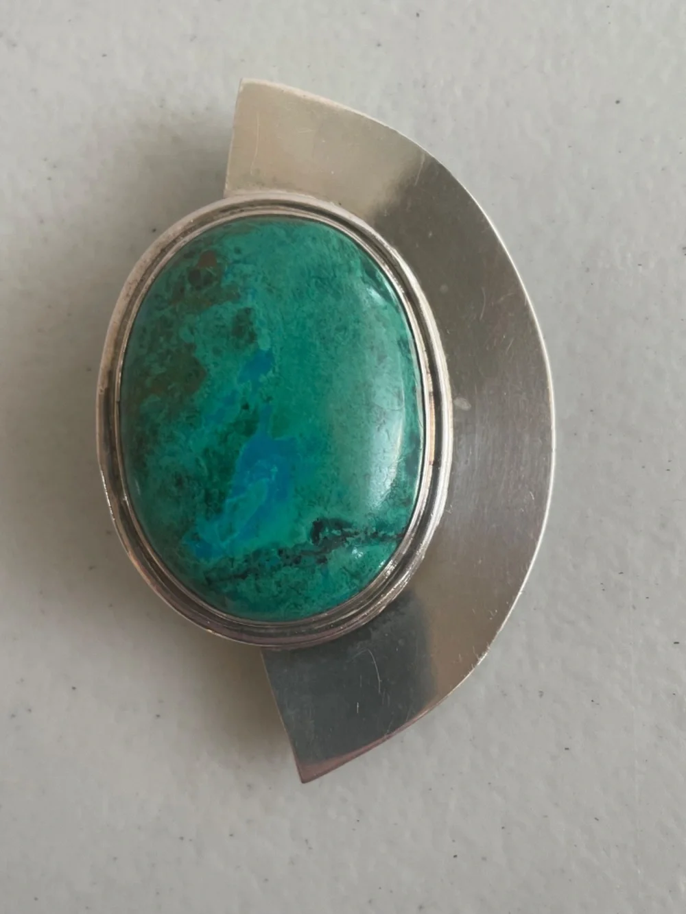 Vintage Mexican 925 Modernist Money Clip with Large Chrysocolla Malachite